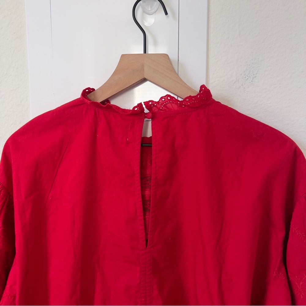 NWOT Damson Madder Clancy Embroidered Long-Sleeve Mini Dress in Red - Picture 6 of 13